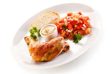 Grilled chicken leg and vegetables 