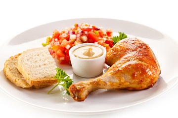 Grilled chicken leg and vegetables 