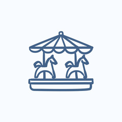 Merry-go-round with horses sketch icon.