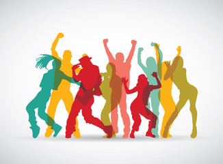 Happy people group shadow color silhouette.