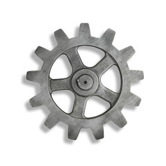 Silver cog cogs on white background with shadow