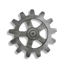 Silver cog cogs on white background with shadow