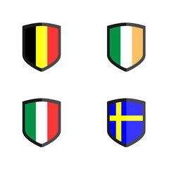 Set of Shield Badge with Nation Flag, Belgium, Ireland,Italy,Sweden