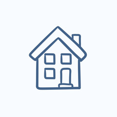 Two storey detached house sketch icon.