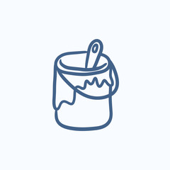 Paint brush in the paint tin sketch icon.