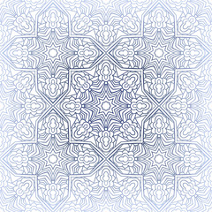 Fototapeta premium Blue Arabic Style Line Art Seamless Background