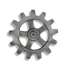 Silver cog cogs on white background with shadow