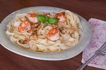 Spaghetti with sauce and seafood, italian food