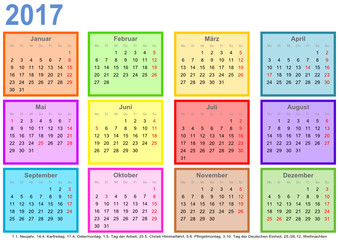Kalender 2017, jeder Monat in Kalender 2017, jeder Monat in