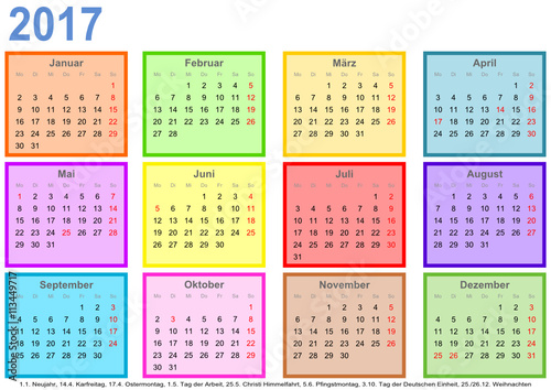 Kalender 2017, jeder Monat in Kalender 2017, jeder Monat in