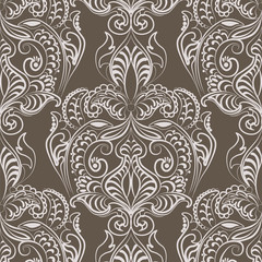 Vector floral lace pattern in Oriental style. Ornamental lace pattern for wedding invitations, greeting cards, wallpaper, backgrounds, fabrics, textile. Traditional decor. Gray stone color