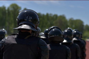 Fighters of the special police units armed with special facilities