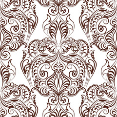 Vector floral lace pattern in Oriental style. Ornamental lace pattern for wedding invitations, greeting cards, wallpaper, backgrounds, fabrics, textile. Traditional decor. Russet color