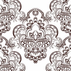 Vector floral pattern in Indian style. Ornamental lace pattern for wedding invitations and greeting cards, backgrounds, fabrics, textile. Traditional decor. Red color