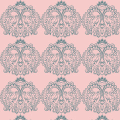 Fototapeta premium Vector floral lace pattern in Oriental style. Ornamental lace pattern for wedding invitations, greeting cards, wallpaper, backgrounds, fabrics, textile. Traditional decor. Pink