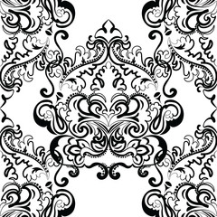 Vector floral lace pattern in Oriental style. Ornamental lace pattern for wedding invitations, greeting cards, wallpaper, backgrounds, fabrics, textile. Traditional decor. Black color