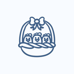 Basket full of easter chicks sketch icon.
