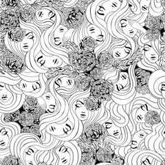 Vector seamless pattern with flowers and women