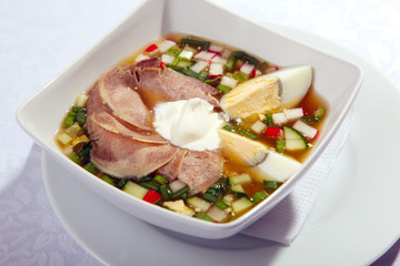 okroshka with tongue and eggs