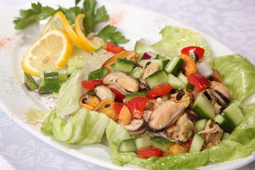 Salad with seafood and greens