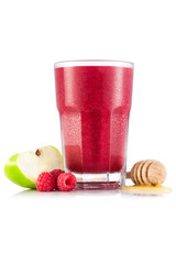 Apple, raspberry and honey smoothie in glass
