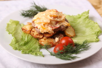 dish with roasted potatoes