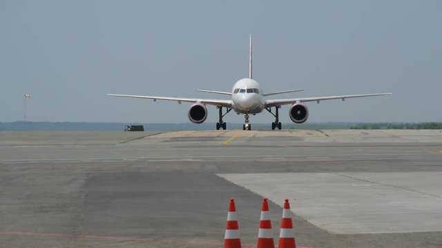 The plane was going down the runway