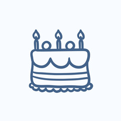 Birthday cake with candles sketch icon.