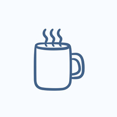 Mug of hot drink sketch icon.