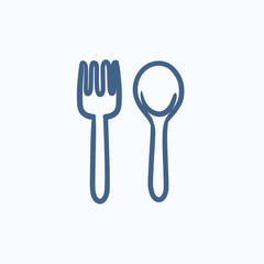 Spoon and fork sketch icon.