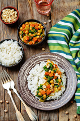 Sweet potato spinach chickpea curry with rice