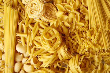 Top view of various pasta types