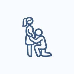 Man with pregnant wife sketch icon.