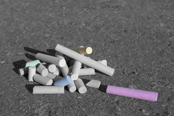 colored chalk on asphalt
