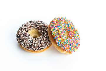 various donuts on white background