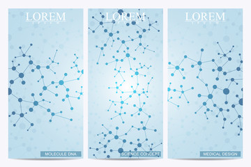 Fototapeta na wymiar Set of modern vector flyers. Abstract background with molecule structure DNA and neurons. Medicine, science, technology banner, card,web, certificate.