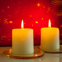 Closeup of burning candles