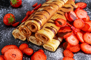 Sweet Rolled Pancakes with nutella and strawberry