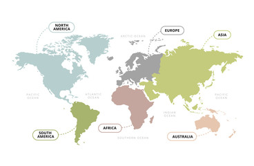 World Map Continents / Vector of World Map with Continents Section Name