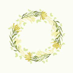 Vector watercolor round floral frame. Hand draw romantic herbal border