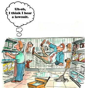 Legal cartoon about an impending lawsuit.
