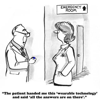 Medical Cartoon About Wearable Technology.