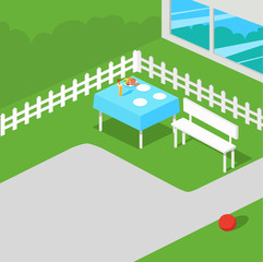 Picnic Isometric Table with Dishes