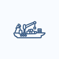 Cargo container ship sketch icon.