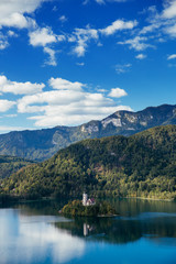 Amazing View On Bled Lake. Springtime or summertime in Slovenia.