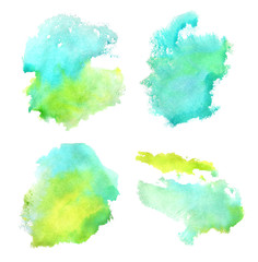 Four blue and green watercolor elements for your design