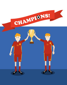 vector illustration of Russia national soccer players holding champions winner trophy cup