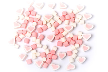Obraz na płótnie Canvas marshmallow isolated on white background composition romantic Valentine's Day Love