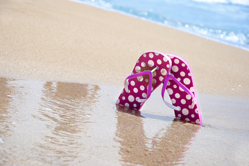 summer, flip flop on sand