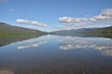 Mountain lake in the Putorana plateau.